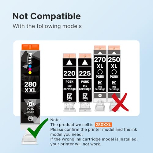 E-Z Ink Compatible tr8620a Ink Cartridge Replacement for Canon 280 PGBK 280 XXL Canon Ink PGI-280XXL to use with PIXMA TR8520 TR8620 TR8622a TS9521C TS6120 TS9120 TS6320 TR7520(2 PGBK) - Thumbnail 2