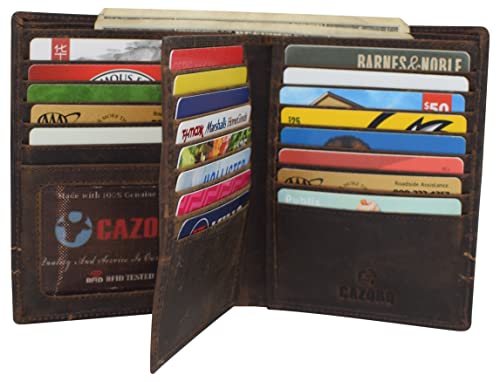 MARSHAL Bifold Genuine Leather RFID Blocking Wallet For Men Card Slots, 2 Bill Compartments, ID Windows, Money, (Vintage Logo Brown)3