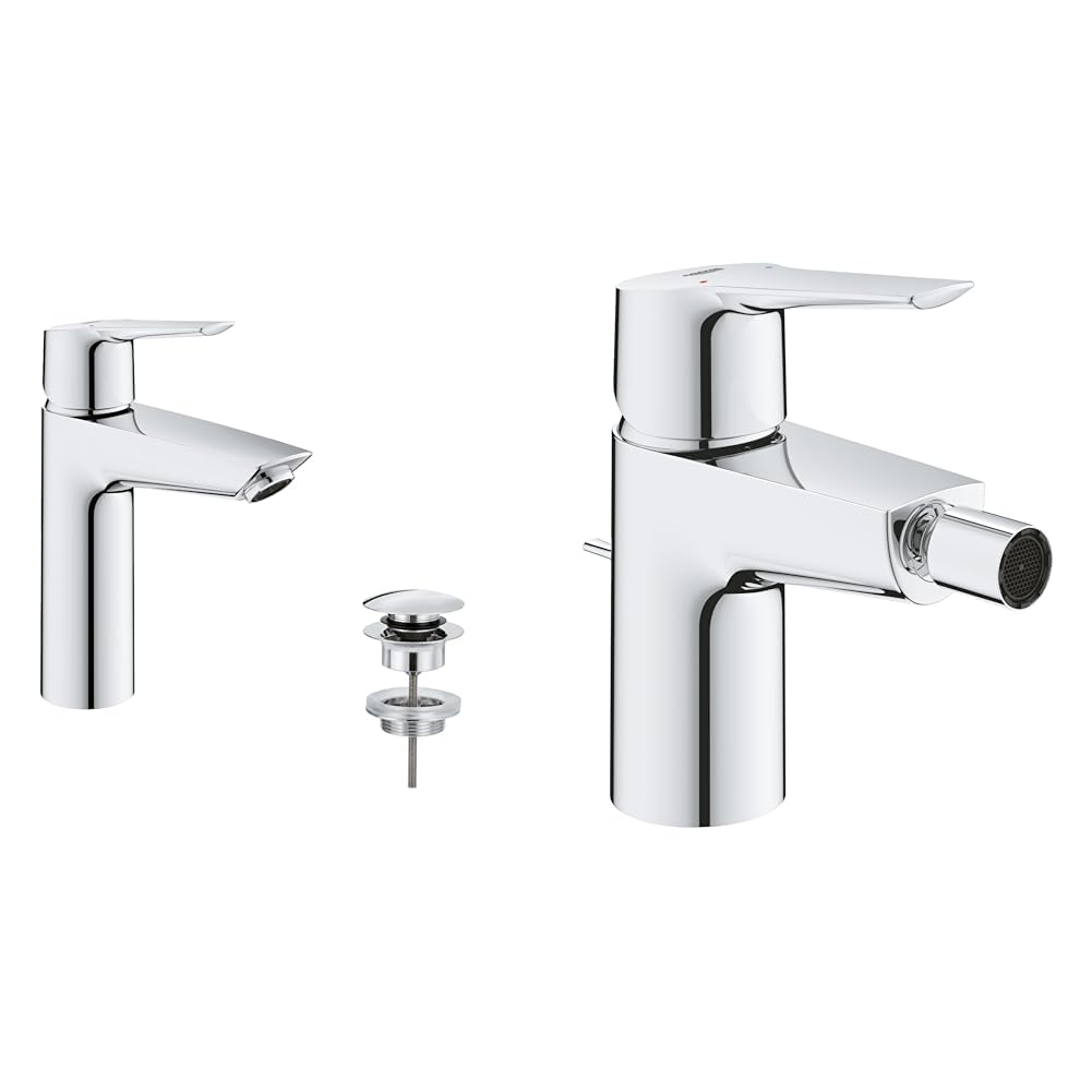 Grohe QUICKFIX Start Set Miscelatore Monocomando per Lavabo, Taglia M, + Rubinetto per Bidet Taglia S, Scarico a Saltarello, Cromo