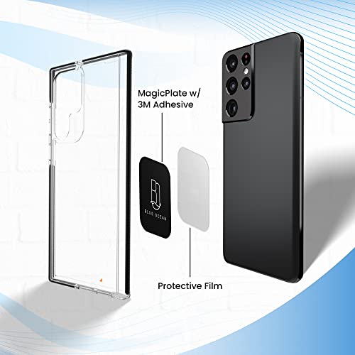 BLUE OCEAN Metal Plate for Phone Magnet, 4 Pack MagicPlate and 4 Transparent Protective Sheets Replacement for Magnetic Phone Car Mount Holder Cradle Stand- 2 Rectangles and 2 Round