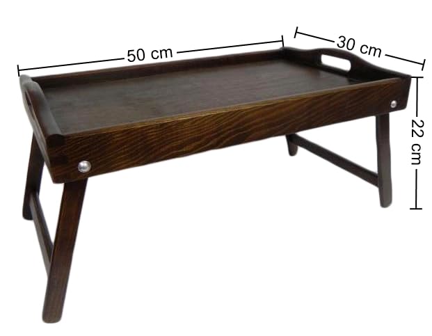 Plateau de lit en bois - Plateau de service Petit Déjeuner au Lit avec pieds pliants, Bois dense, marron foncé, 50 x 30 x 22 cm