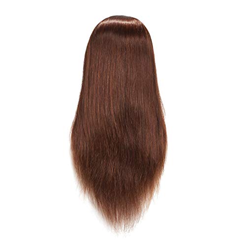 24"-26" 100% Human Hair Mannequin Head Training Head Cosmetology Manikin with Free Clamp Stand (Brown)