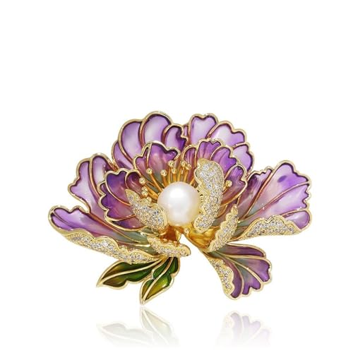 Dainty Flower Brooch Pins for Women Graceful Cubic Zircon Peony Pearl Enamel Badges Lapel Pins Trendy Banquet Prom Dress Jewelry Accessories Gift