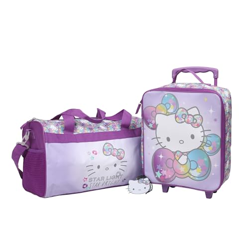 Bioworld Hello Kitty Starshine 3-Piece Youth Pilot Case Duffle Bag & Luggage Tag Carry On Luggage