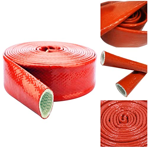 Image of Fuel Line Heat Shield Insulation Heat Shielded Fire Thermo Armor Fire Sleeve Silicone Coated Fiberglass Heat Protection for Automotive Hose Lines & Electrical Wiring-(Red 3 /4 inch ID x5FT)