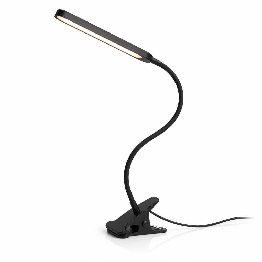 Burakh Black Clip On Desk Lamp Led Reading Usb Clamp Work Night Light Adjustable Flexible Modern Light For Home, Office, Living Room (Black)
