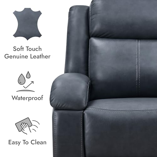 Watson & Whitely Genuine Leather Power Recliner Chairs for Adults, Wall Hugger RV Recliner with Power Headrest & Charging Ports, Electric Recliner Sofa Chair for Living Room, Navy
