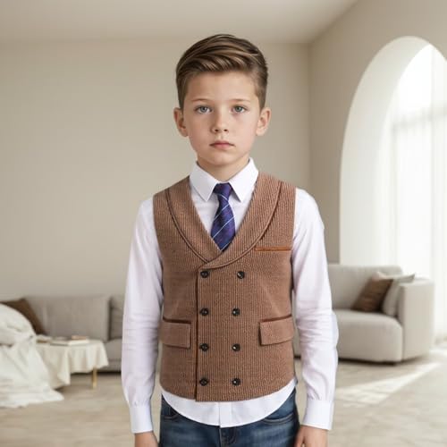Boy Corduroy Stripe Suit Vest Kids Retro Slim Fit Double Breasted Lapel Waistcoat Teen Formal Party Sleeveless Coat4