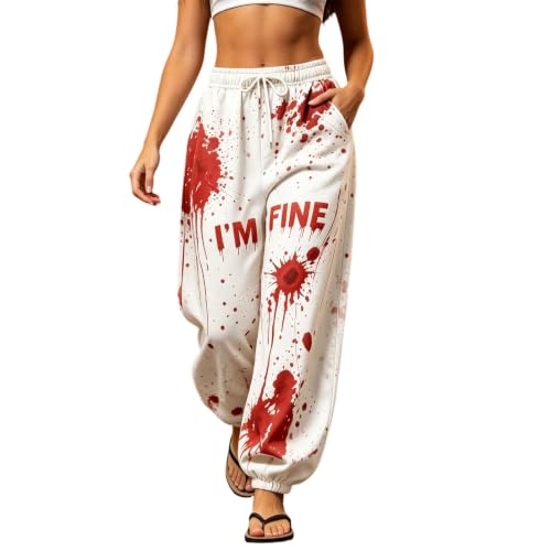 Womens Halloween Sweatpants High Waist Bloody Splatter Graphic Jogger Pants - image 1