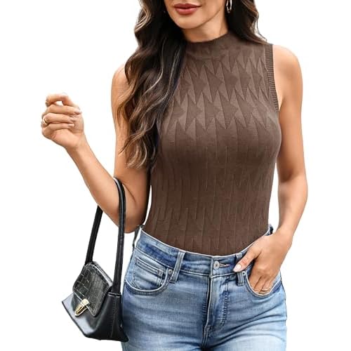 Totatuit Women's Sleeveless Sweater Vests Mock Neck Knit Pullover Tank Top Lightweight 2024 Business Casual Outfits for Women Z-coffee Thickened X-Large