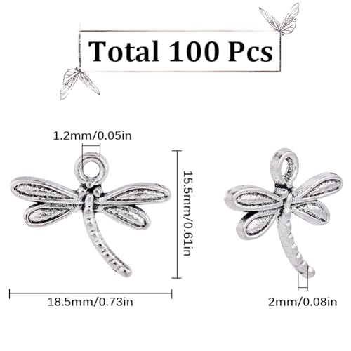 SUNNYCLUE 1 Box 100Pcs Silver Dragonfly Charms Bulk Flying Dragonfly Charm Insect Tibetan Alloy Spring Dragonflies Charm for jewellery Making Charms Supplies Keychain Dangle Earring Necklace DIY Craft - Image 2