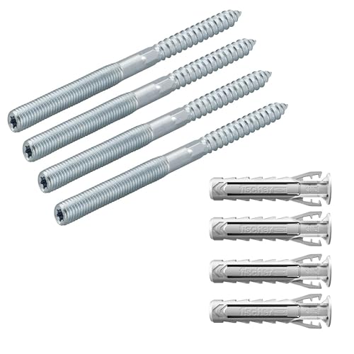 Fischer STS 567615 Kit vis double filetage M8 x 90 avec cheville SX Plus, pour fixation colliers sur maçonnerie ou directement sur bois, empreinte torx, hexagone intégré,