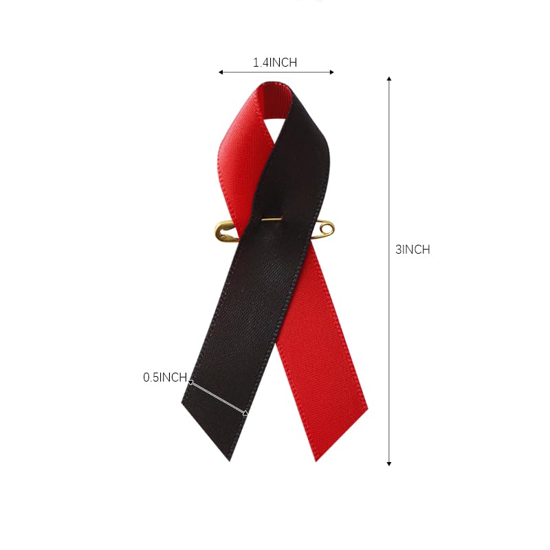 Image of 200 Pieces Sepsis Awareness Black and Red Ribbons with Safety Pins 1.4 * 3 inch