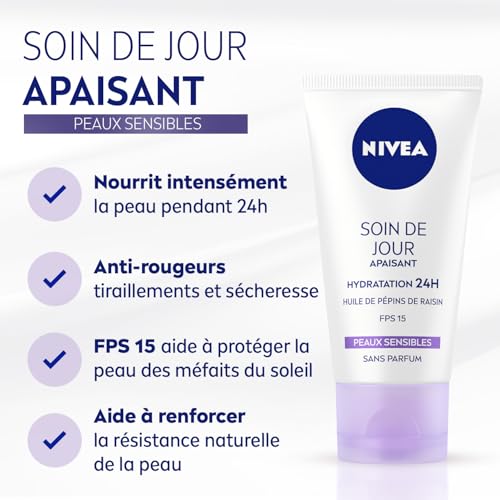 Crème Visage Jour Hydratante Apaisante Peaux Sensibles Nivea Le Tube De 50ml - vue 4