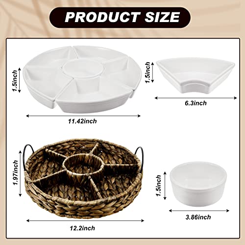 Nuanchu Ceramic Divided Serving Dishes Appetizer Serving Tray and Platters Set Snack Tray 6 Removable Snack Bowls with Basket for Relish Party Fruit Pizza Candy Nuts Condiment Veggies Chips Dips - Image 3