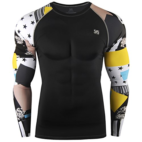 zipravs Men's Jiu Jitsu Rash Guard Compression Workout Base Layer Protection Shirt