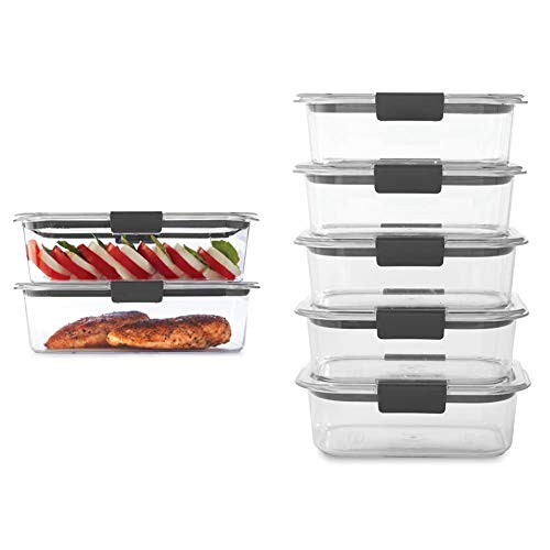 Rubbermaid Leak-Proof Brilliance Food Storage Set | 9.6 Cup Plastic Containers with Lids, 2-Pack, Clear & Brilliance Food Storage Container, BPA free Plastic, Medium, 3.2 Cup, 5 Pack, Clear
