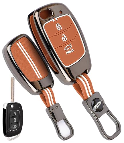 Image of Coll of Fest Premium Metal Silicone Brown Key Cover Compatible with Hyundai Creta | i20 | Alcazar | Venue | Xcent | Grand i10 Nios | Aura | Exter | Tucson 3-Button Flip Key Glow in Dark