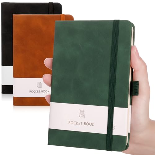 RosewineC 3 Pack Pocket Notebook, A6 Notebook, Small Pocket Notepad, Pocket Hardback with Elastic Closure and Ribbon Marker Pen Holder, 160 Pages Each/9.5 x 14.5cm/3 Colors