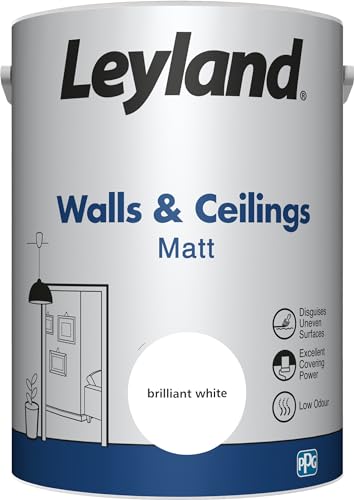 Leyland Walls and Ceilings Paint Matt, Brilliant White, Coverage 13m2 per Litre- 5L