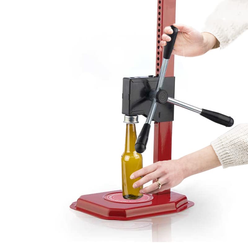 VIRSUS Tappatrice a Colonna a Cremagliera 3 Leve REG220, Misura 26x51 cm, Peso 3,25 kg, Capsulatrice Manuale da Tavolo per Tappi Corona Ø 26 mm Bottiglie Vino Birra + 100 Tappi a Corona Diam 26 mm