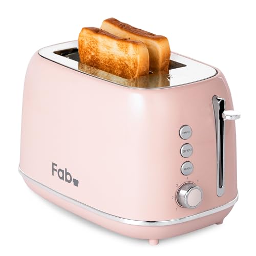Fab by Kitchen in the box Rosa Toaster 2 Scheiben Retro Toaster aus Edelstahl mit breiten Schlitzen und 7 Bräunungsstufen