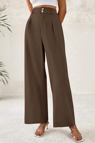 Image of CFLONGE Women Wide Leg Dress Pants High Waist Work Trousers Button Pleated Slacks Palazzo Pants Business Casual Outfits