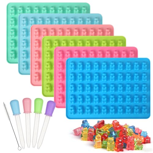 6 Pcs Gummy Bear Molds Silicone with Droppers