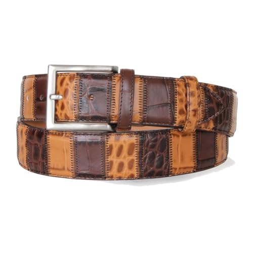 Robert Charles. Ceinture aspect reptile. Patchwork, Cuir. Marron reptilien - Bi -color - FABRIQUE EN ITALIE. XL : 100-107cm