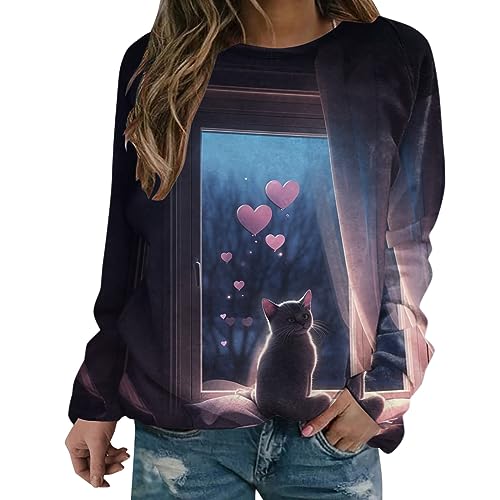 Sweat graphique pour femmes bleu col rond en taille XXL