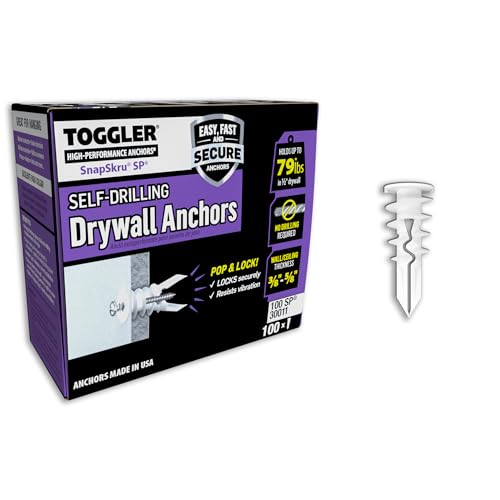 TOGGLER SnapSkru SP Self-Drilling Drywall Anchor for Hollow Wall Application, Glass-Filled Nylon, Made in US, for #6 to #10 Fastener Sizes (100 Pack w/o Screws)