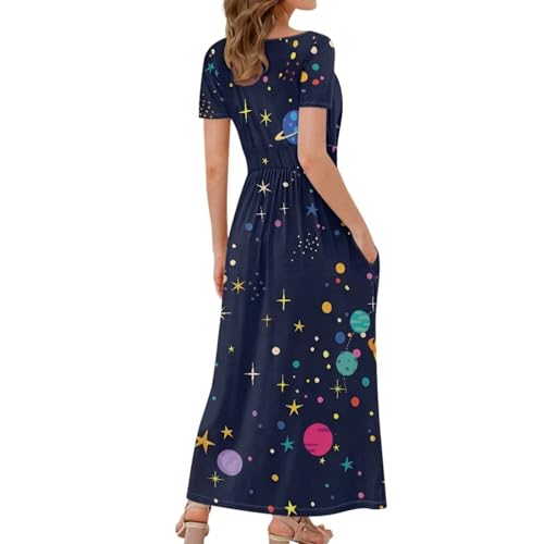 Image of Women's Fall Summer Short Sleeve Ankle Length V-Neck Party Dress with Pockets Size S-3XL