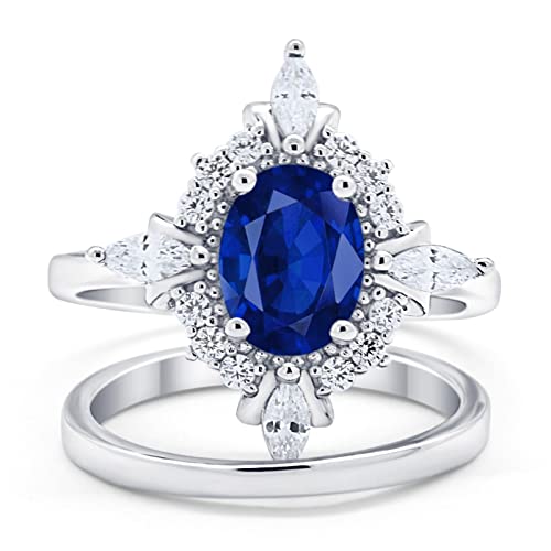 Blue Apple Co. Vintage Style Art Deco Bridal Set Wedding Engagement Ring Band Oval Marquise Round Simulated Cubic Zirconia 925 Sterling Silver