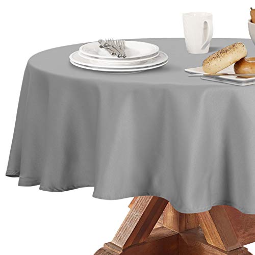 Image of Obstal 210GSM Round Table Cloth, Silver, 60 Inch Diameter | Water Resistance Microfiber Tablecloth, Decorative Fabric Circular Table Cover for Outdoor and Indoor Use