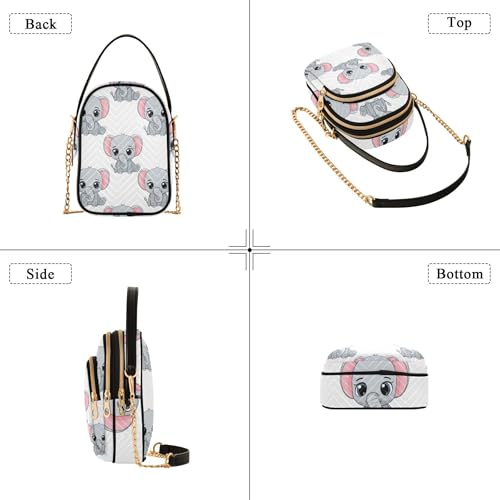 Cute Cartoon Elephants Grey Single Shoulder Handbag Women Quilted Chain Strap Cell Phone Purse Cute Ladies Crossbody Satchel Bag4