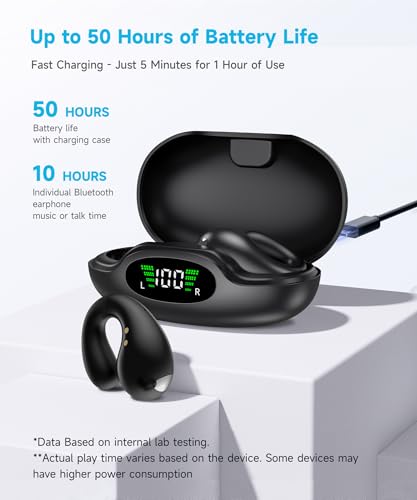 Image of Boytond Ultra Open Ear Earbuds - Ergonomic Clip-On Earbuds, Bone Conduction Over-The-Ear Headphones with Waterproof Design and Secure Fit for Small Ears, Night Black