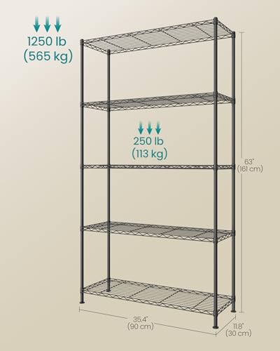 SONGMICS Storage Shelf, Metal Garage Shelving Unit, Adjustable Shelves, for Garage, Bedroom, Living Room, Kitchen, Pantry, 5 Tier, 30 x 90 x 161 cm, Ink Black LGR195BH01 - Image 4