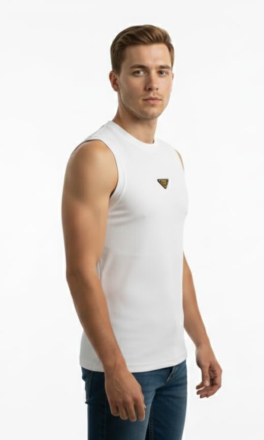 Image of Men's Sandow Sleeveless Vest - Slim Fit Ribbed Cotton Blend Tank Top - Lightweight Crew Neck Gym Workout Undershirt for Summer