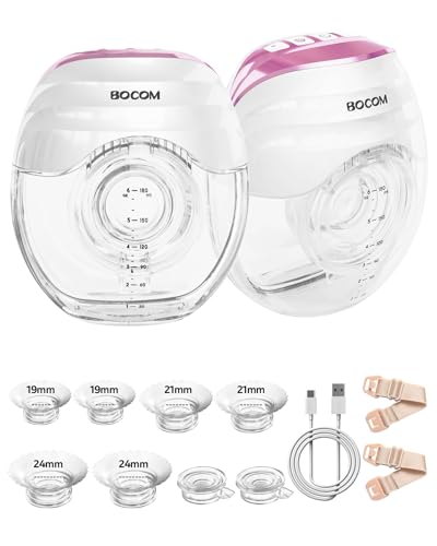 Image of Bocom Breast Pump, Hands Free Wearable Breast Pump, Portable Electric Breastfeeding Pump with 19mm/21mm/24mm/27mm Flange, 3 Modes & 8 Levels, Smart Display, 2 Pack