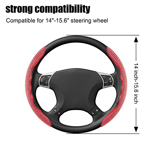 Amiss Steering Wheel Cover, Diamond Bing Steering Wheel Cover for Car,2PCS Segmented Steering Wheel Protector Universal Fit for 99% Cars Safe and Non Slip Car Accessory (Red, White Diamond)
