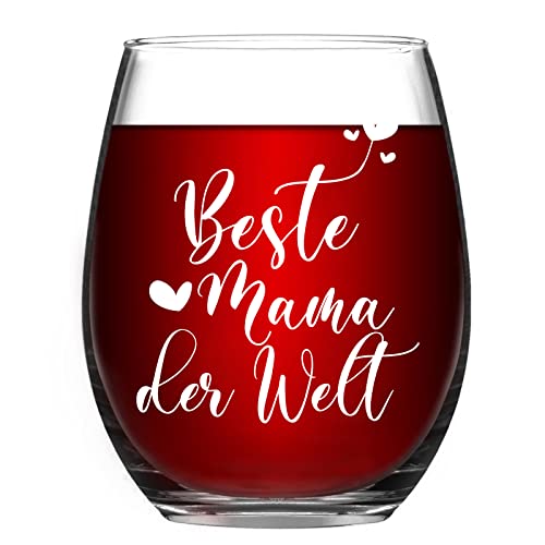 Livole Mama Geschenk, Weihnachtsgeschenke für Mutter, Muttertag, Geburtstag Geschenke, 15oz (450ml) Stammlos Glas Weinbecher Weingläser mit Spruch Beste Mama der Welt Weinglas ohne Stiel, Rotweinglas Cover
