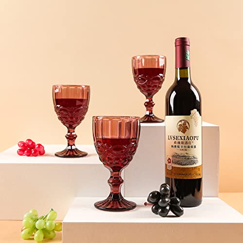 Taganov Wine Glasses Set Of 3 Colored Water Goblets 10 Oz Wedding Party Red Wine Glass For Juice Drinking Embossed Design (Purple) #TOP7