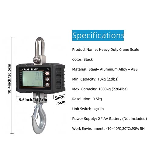Ritammi Balança Suspensa Digital, Balança de Guindaste 1000Kg/2200Lbs, Luz de Fundo Lcd de Balança d
