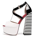 YODEKS Peep Toe Platform Chunky High Heels Heeled Sandals Women's Multicolored Zebra Animal Print Open Toe Ankle Buckle Shoes Size 6