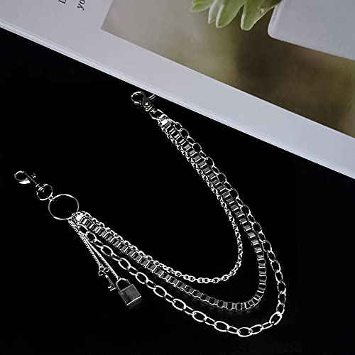 Pants chain, Belt chains for women men, 3 Layer Punk Pocket Chains for Hip Hop Rock Jeans Punk Trouser Wallet Pants Jeans Silver Metal Multilayer Body Link Chains, Decoration Clothes, Style 42
