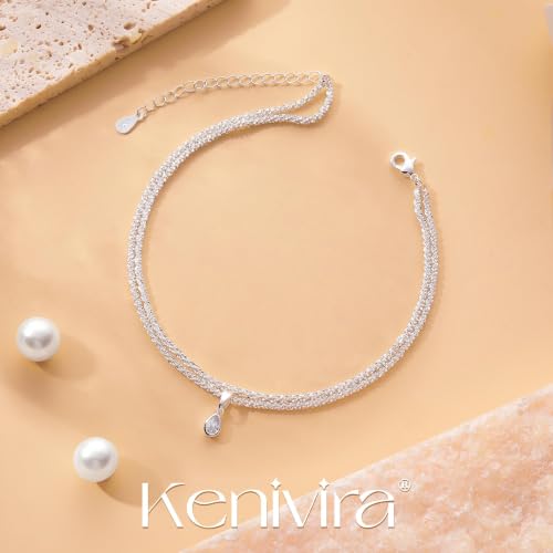 Image of Kenivira Sterling Silver Ankle Bracelets for Women,Gold Dainty Layered Waterproof Anklet for Women, Anklet Set Stackable Beach Gift Adjustable Size