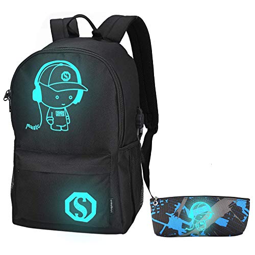 Pawsky Anime Luminous Backpack, Casual Daypack Laptop Backpack with USB Charging Port and Lock Fits 15.4 Inch Laptop
