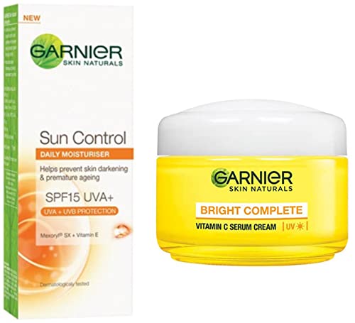 Image of Garnier Bright Complete Vitamin C Serum Cream UV, 45g & Garnier Skin Naturals Sun Control SPF 15 Daily Moisturiser, 50ml