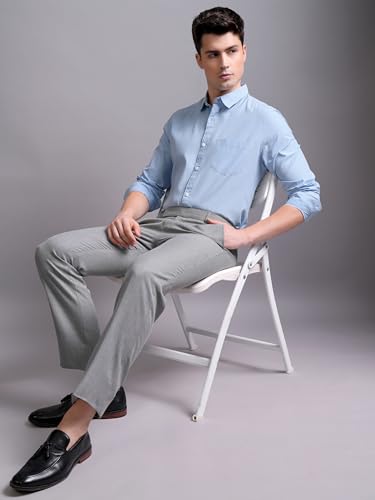 Image of Highlander Men's Slim Fit Shirts | Solid | Long Sleeves | Spread Collar | Formal Shirts | Men Shirts Powder Blue