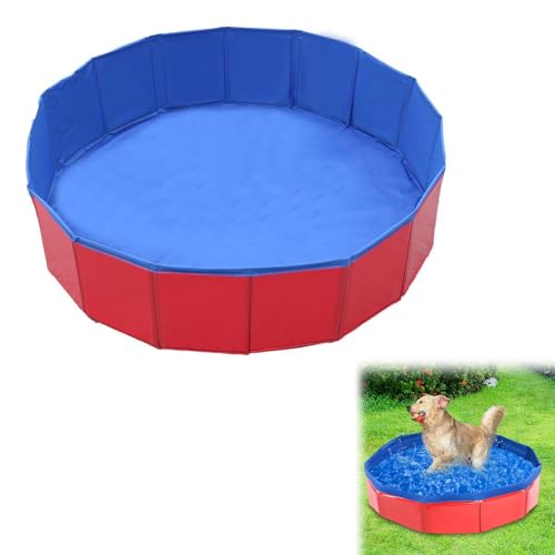 Foldable Dog Pool Dog Paddling Pool Puppy Cat Bathing Tub For Pets in Garden Beach Backyard 50 * 50 * 10cm (Redblue)